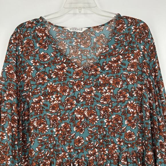 Studio Untold Ditsy Floral Maxi Dress Teal Orange 3/4 Sleeves Boho Sz 20/22 - Picture 2 of 10